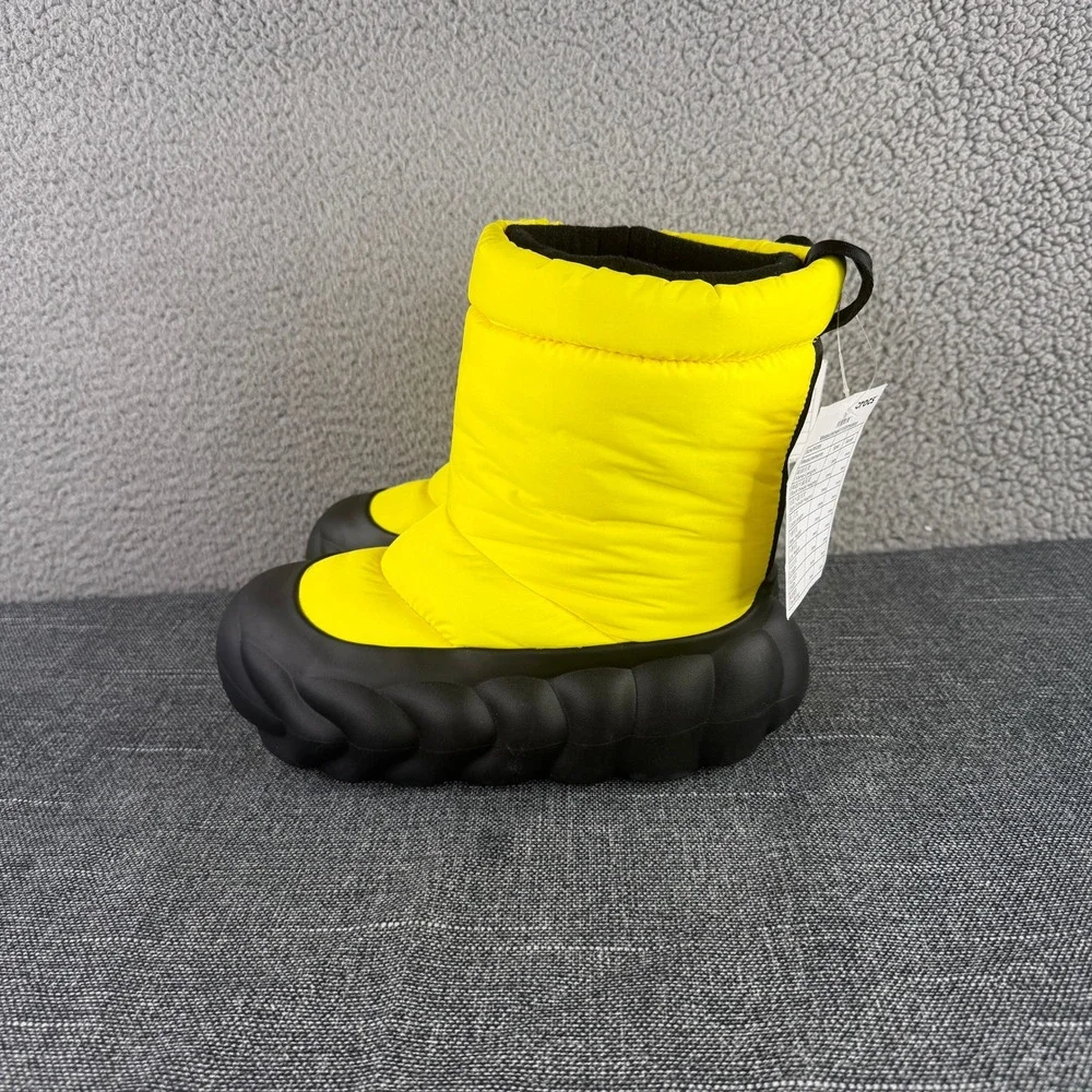 Crocs OverPuff Boot Unisex M6 W8 Cyber Yellow Black Puffy Quilted Sample 210667
